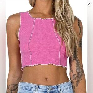 Princess Polly Pink Ribbed Tank Top Y2K Size 2
